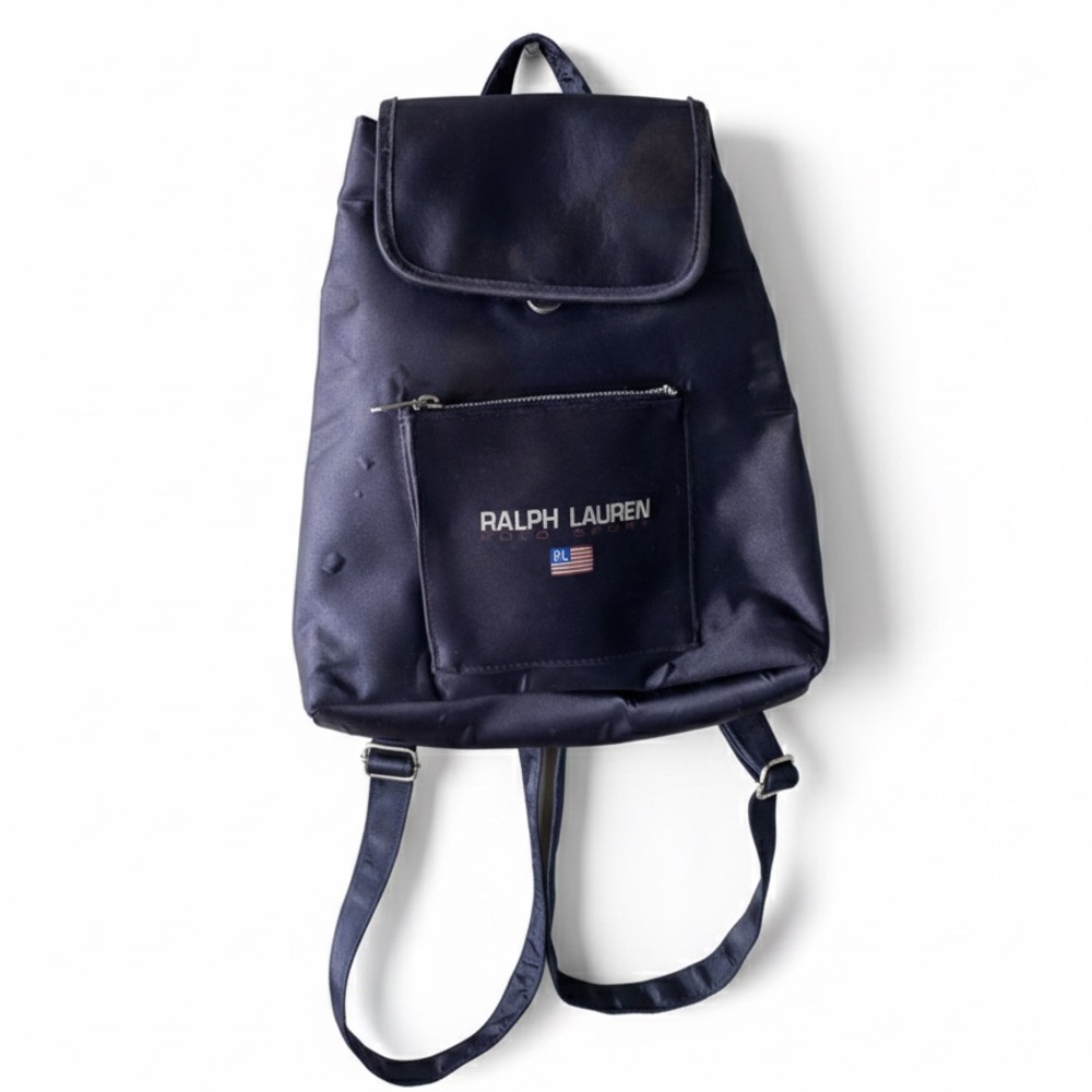 Vintage 90s Ralph Lauren Polo Sport Satin Mini Backpack Navy Blue Y2K